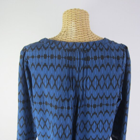 Plenty by Tracy Reese Women M Blue Black 100% Silk 3/4 Sleeve Shirt Top Tunic - Picture 3 of 8
